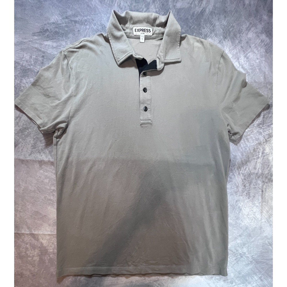 Express Polo Shirt Mens Large Gray Cotton Stretch Short Sleeve Golf Tennis Top